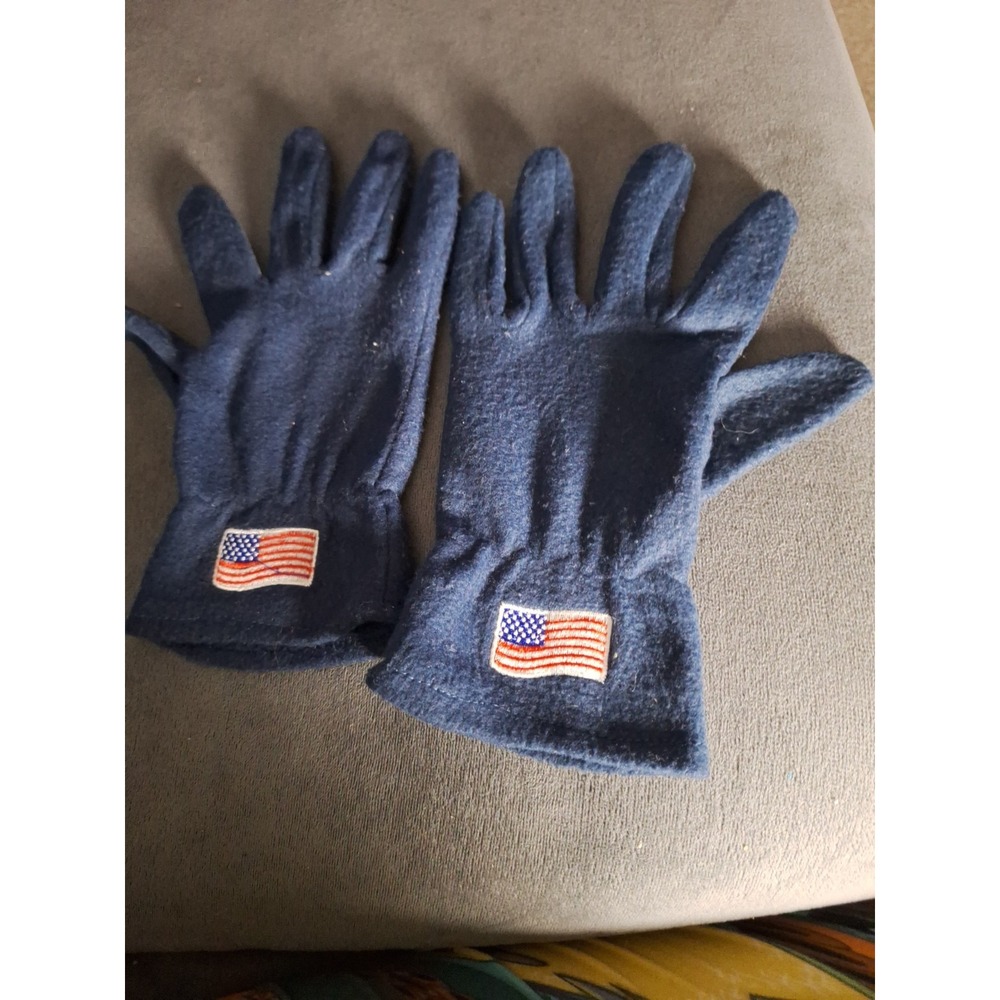 1pr Unbranded Unisex Fleece Blue US Flag Embroidered Gloves Med/ Lg 287